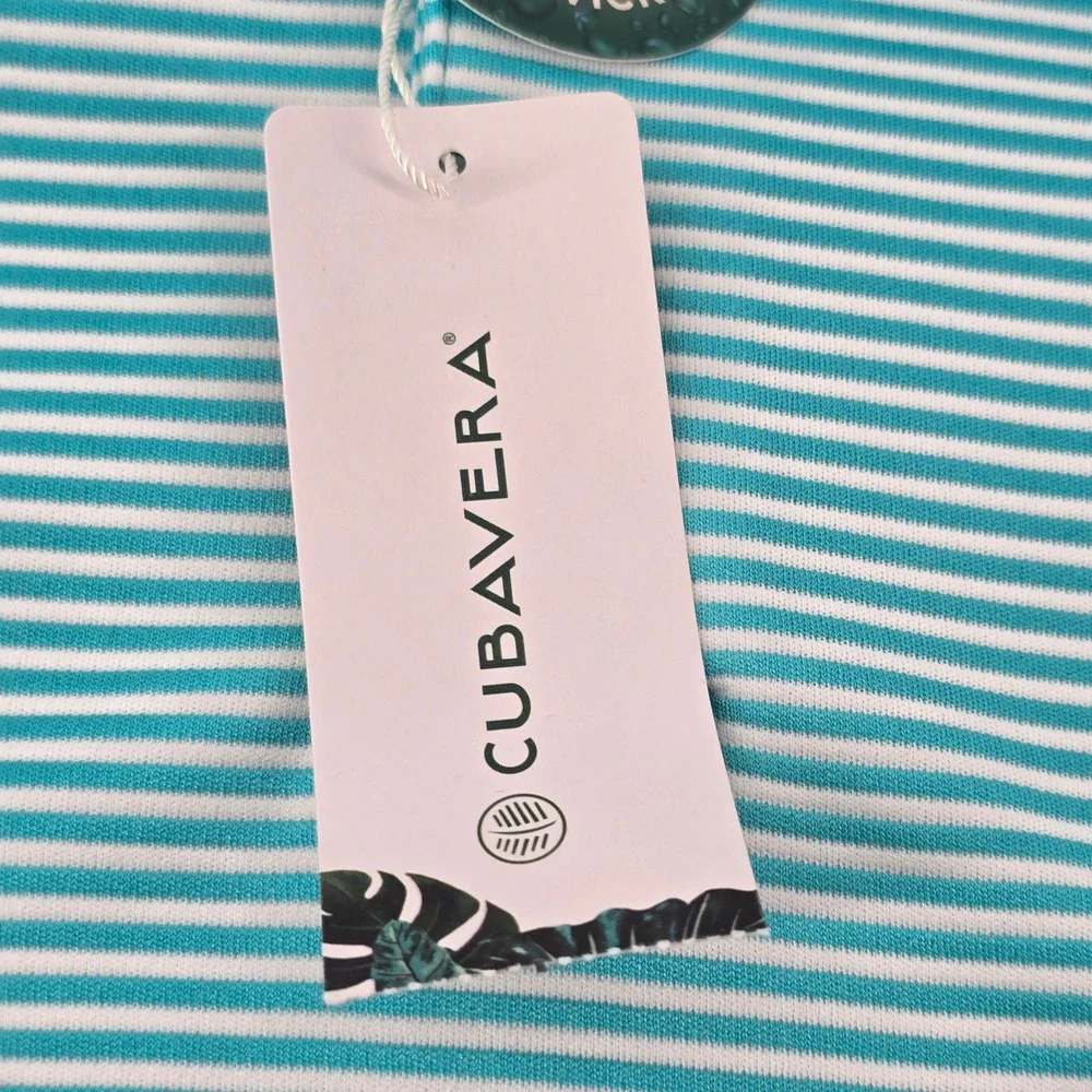 Cubavera Polo Shirt Mens Medium Blue Curacao Striped Moisture Wicking
